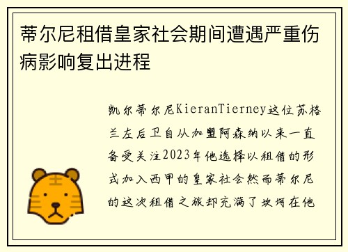 蒂尔尼租借皇家社会期间遭遇严重伤病影响复出进程